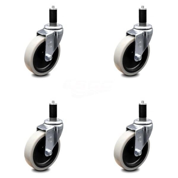 4 Inch Thermoplastic Rubber Wheel 1-1/4 Inch Expanding Stem Caster SCC, 4PK